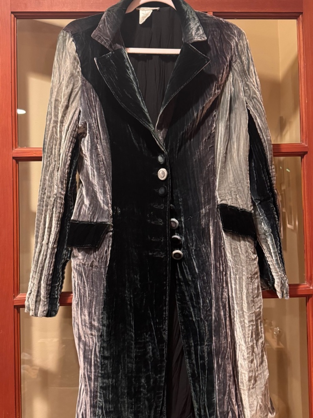 Alberto Makali Velvet Duster Coat L Black Gray Textured Long Jacket